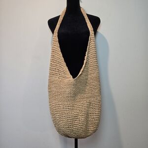 Hippie Beige Crochet Straw Crossbody Tote Purse Bag